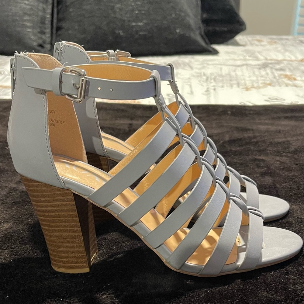 Women's Strappy Block Heel Sandals - Light Blue Pewter color
